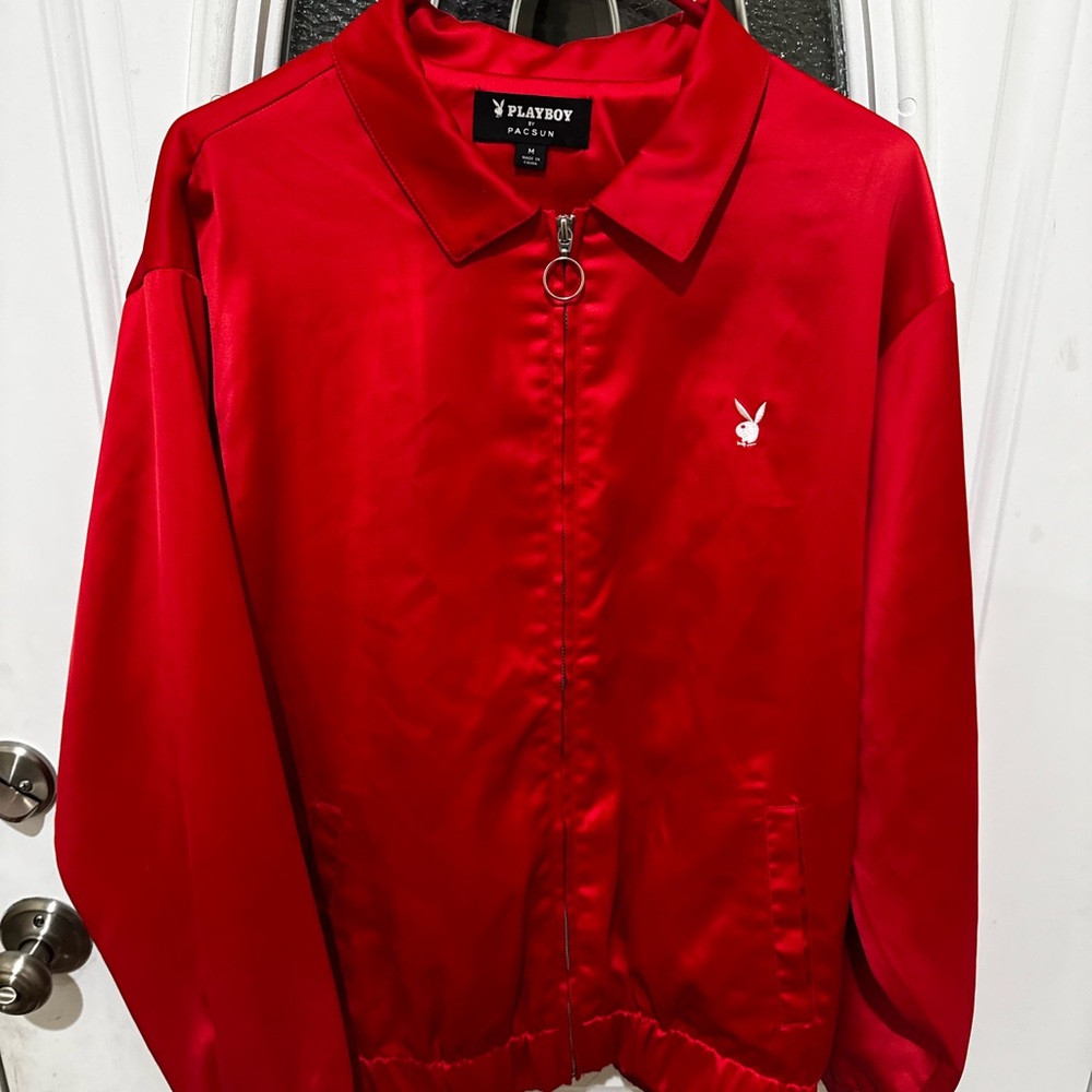 PLAYBOY Red Satin Zip Jacket with Bunny Logo